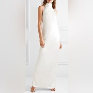 Brandon Maxwell open-back silk charmeuse halter neck gown.